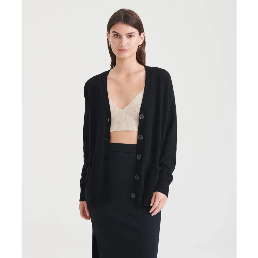 NAADAM Black Button-Front Cashmere Blend Cardigan